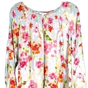 J. Jill Womens Cold Shoulder Top Size Petite Large LP Cottagecore Floral Blouse